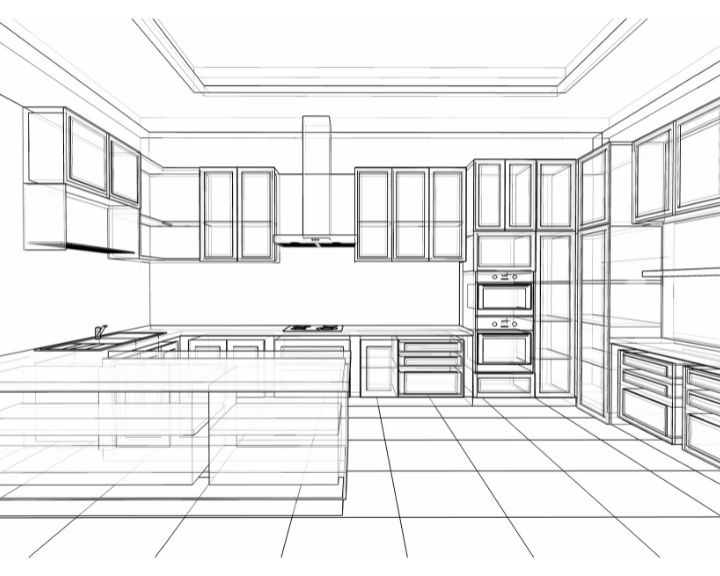A kitchen design sketch for a customer in Southampton.